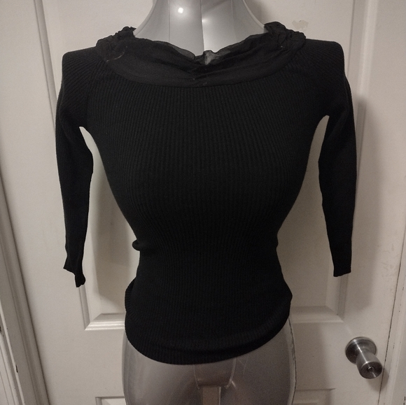 🆕️Cute Black Gathered Cowl Neck Cotton Blend Sweater  Sz M NWT - Picture 2 of 5